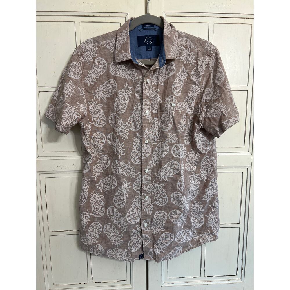 Even Tide mens size medium linen blend button down shirt with pineapples